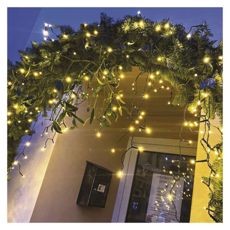 LED vianočné cencúle, 10 m, vonkajšie aj vnútorné, teplá biela, programy 4