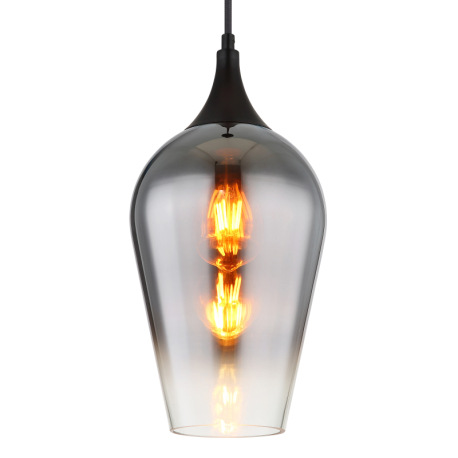 Závesné svietidlo, kov čierny, sklo chrómovej farby, čierny textilný kábel, možnosť skrátenia výšky, 10