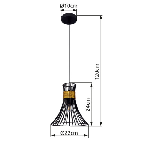 Závesné svietidlo, kov čierny, kovové tyče čierne a zlaté, Ø220, V:1200, bez žiarovky 1xE27, max. 60 6