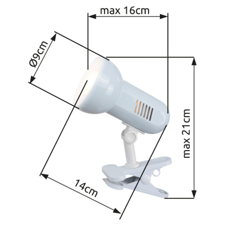 Stolová lampa, štipcové, kov biely, biely plast, nastaviteľné, vypínač, ŠxV:160x210, bez žiarovky 1x 8