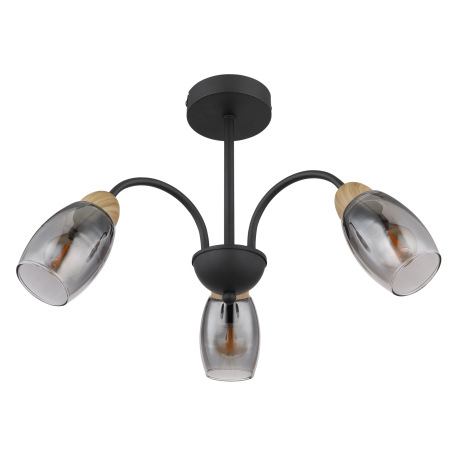 Stropné svietidlo kov čierny matný, sklo dymové, kov imitácia dreva, ø: 470mm, V: 290mm, bez žiarovi 10