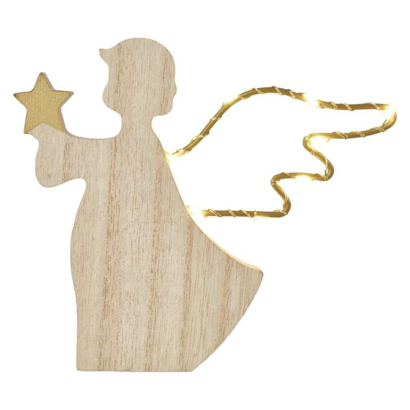 LED dekorácia drevená – anjel, 13 cm, 2x AAA, vnútorný, teplá biela, časovač 1