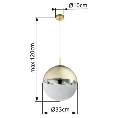 Závesné svietidlo, kov zlatý, sklo priehľadné zlaté, Ø330, V:1200, bez žiarovky 1xE27, max. 40W 230V 14