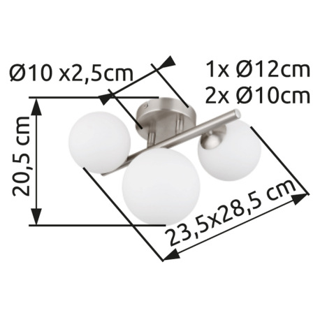 Stropné svietidlo, nikel, sklo biele, DxŠxV: 280x210x190mm, sklo ø: 2x10cm, 1x12cm, vrátane žiarovie 5