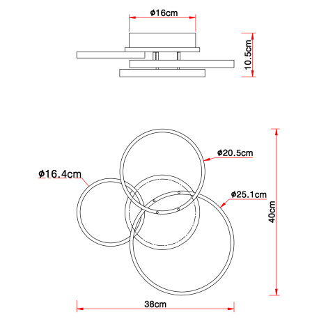 Stropné svietidlo, kov čierny, MDF vzhľad dreva, plast biely, DxŠxV:400x380x105mm, vrátane LED 30W 2 17