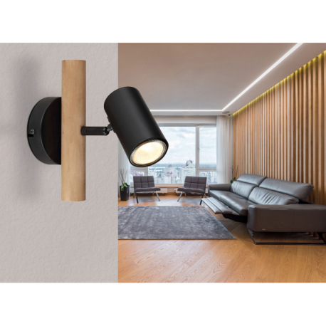 Nástenné svietidlo, drevo tmavohnedé, kov čierny, ŠxV:100x200mm, H: 200mm, bez žiarovky 1x GU10, max 1