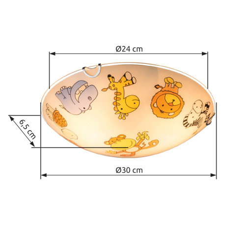 Stropné svietidlo, biela, viacfarebné sklo s detským vzorom, Ø 300, V: 65, bez žiaroviek 2xE27, max. 12