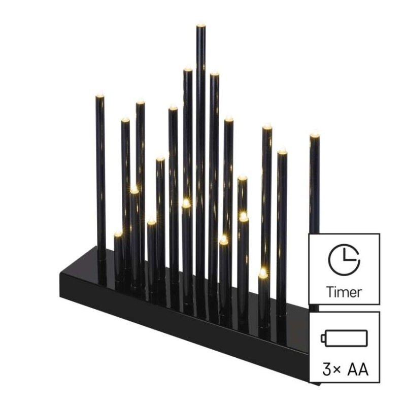 LED svietnik čierny, 27,5 cm, 3x AA, vnútorný, teplá biela, časovač 6