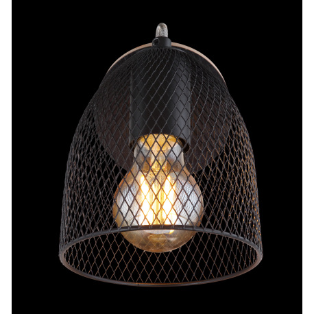 Nástenné svietidlo, drevo hnedé a čierne, kov čierny, mriežkované kovové tienidlo, ŠxV:130x170, H:24 5