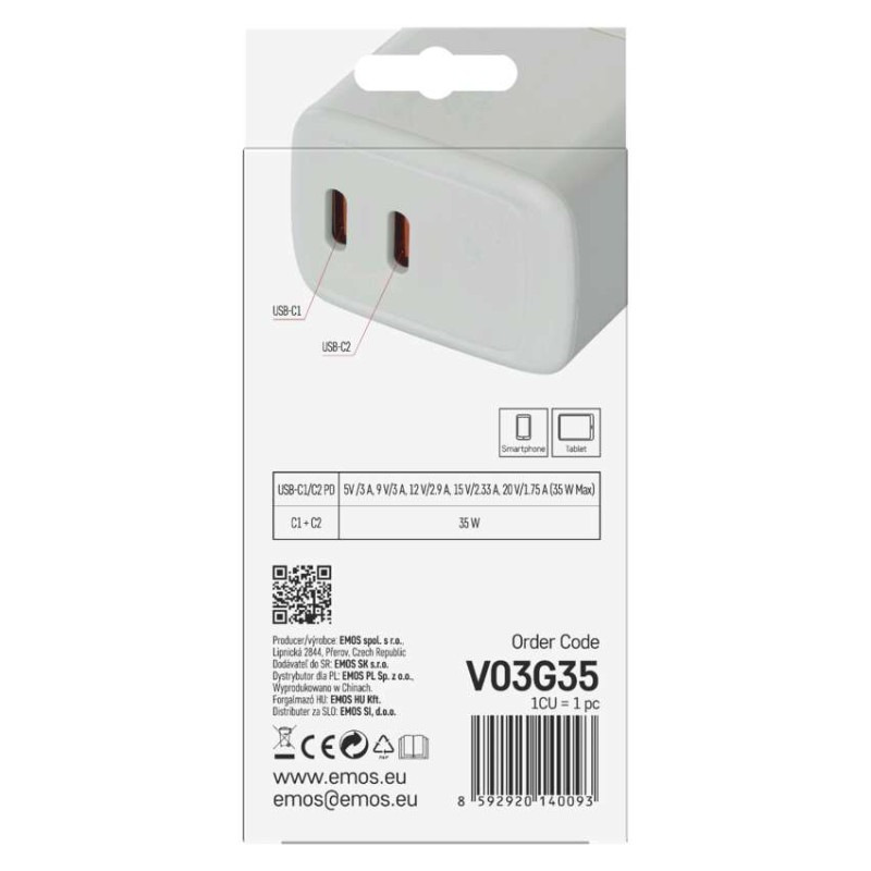 Univerzálny USB adaptér GaN do siete PD 35 W max. 8