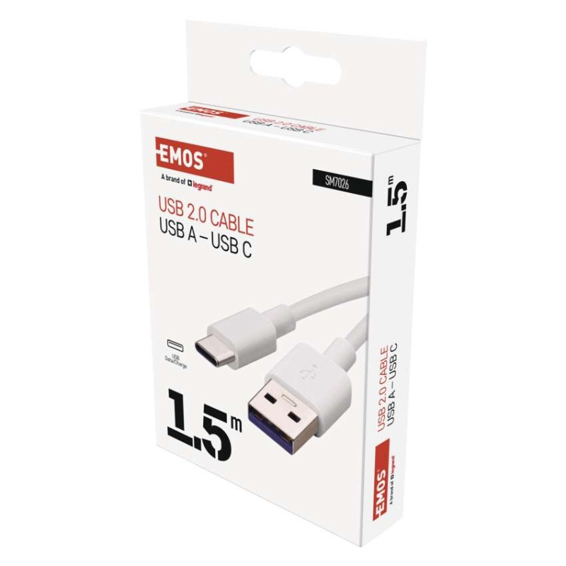 Nabíjací a dátový kábel USB-A 2.0 / USB-C 2.0, 1,5 m, biely 2