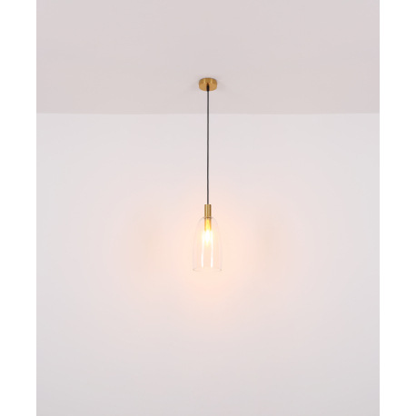 Závesné svietidlo kov mosadzná farba, sklo číre, kábel PVC čierny, možnosť nastavenia výšky, 3 rôzne 8