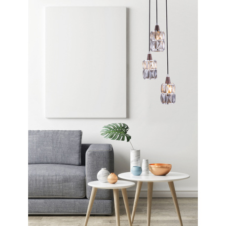 Závesné svietidlo, kov bronzový, sklenené krištále dymové, chróm, Ø250, V:1200, bez žiaroviek 3xE14, 1