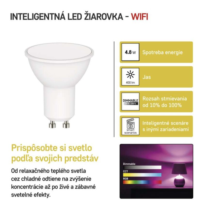 LED žiarovka GoSmart MR16 / GU10 / 4,8 W (35 W) / 400 lm / RGB / stmievateľná / WiFi 2