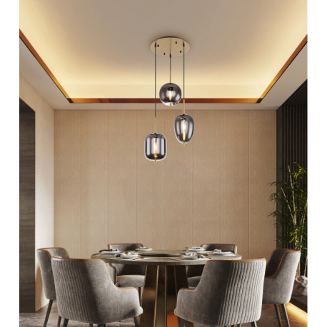 Závesné svietidlo, kov čierny, mosadz, dymové sklo, ø: 460mm, V:1200mm, bez žiaroviek 3x E14, max. 4 12