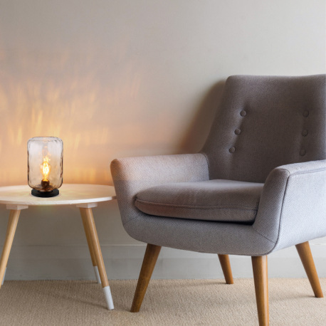 Stolná lampa, kov čierny matný, sklo jantárové/číre, kábel PVC čierny, kolískový vypínač na kábli, ø 1