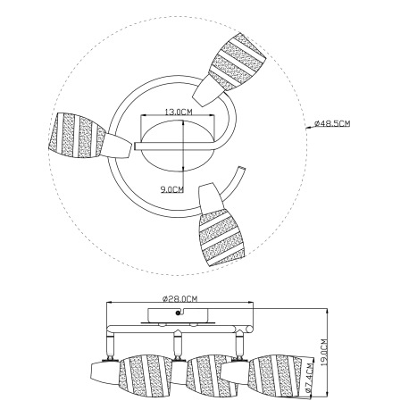 Stropné svietidlo, chróm, satinované sklo, Ø 280, V:190, bez žiaroviek 3xE14, max. 40W 230V. 3