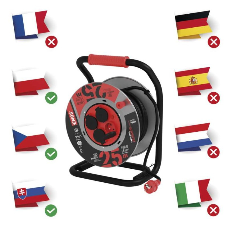 Vonkajší predlžovací kábel na bubne 25 m / 4 zás. / čierny / guma-neoprén / 230V / 1,5 mm2 2