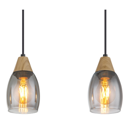 Závesné svietidlo kov čierny matný, dymové sklo, imitácia tmavého dreva, kábel PVC čierny, možnosť n 8