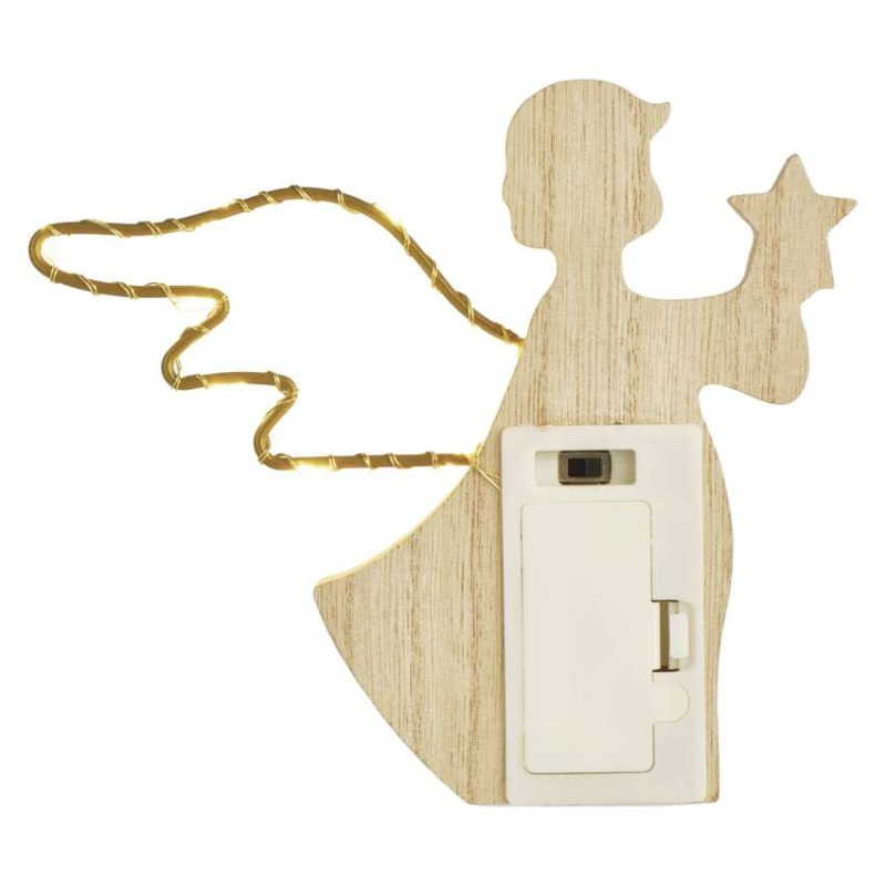 LED dekorácia drevená – anjel, 13 cm, 2x AAA, vnútorný, teplá biela, časovač 7