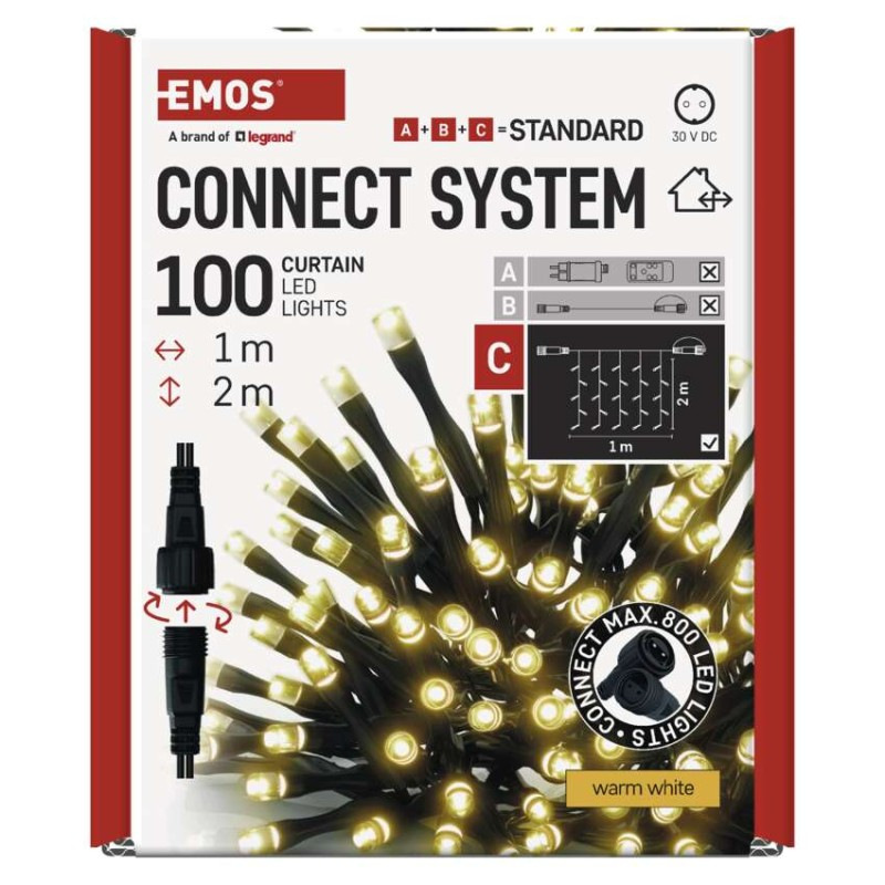 Standard LED spojovacia vianočná reťaz – záclona, 1x2 m, vonkajšia, teplá biela 9