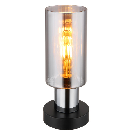 Stolové svietidlo, kov čierny, sklo dymovej farby, kábel PVC čierny, kolískový vypínač na kábli, ø: