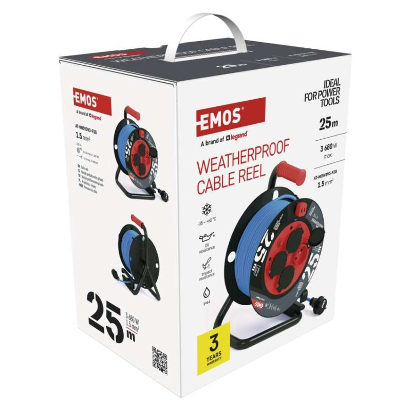 Špeciálny predlžovací kábel na bubne 25 m / 4 zásuvky / PVC/ 230 V / 1,5 mm2 10