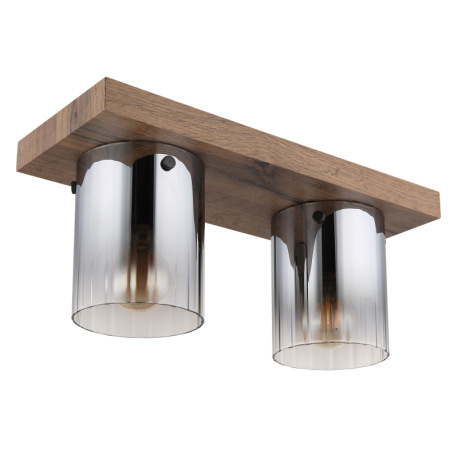 Stropné svietidlo, MDF, vzhľad tmavého dreva, dymové farebné sklo, číry gradient, DxŠxV: 410x160x180 10