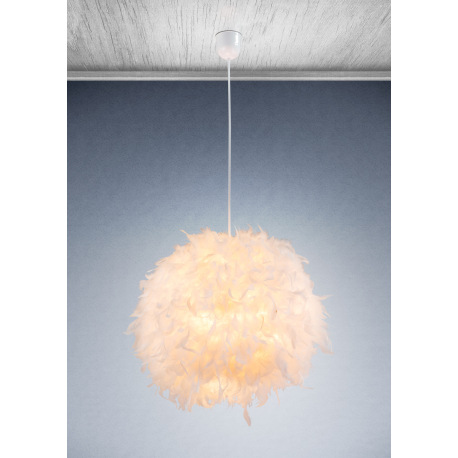 Závesné svietidlo, biely plast, textil biely, tienidlo s bielym perím, vrátane zavesenia, ø450 V:120 4