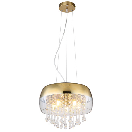 Závesné svietidlo, mosadz, sklo zlaté, priehľadné sklenené krištále, Ø 350, V: 1200, bez žiaroviek 5