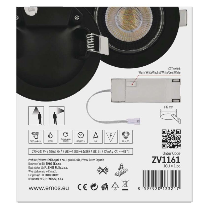 LED SVIETIDLO GERI VST. KR 6,5W 700LM IP20 CCT čierná 9
