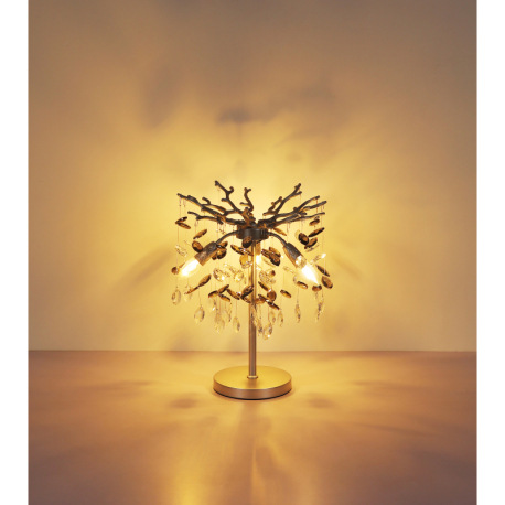 Stolové svietidlo, kov strieborná matná, sklenené krištále dymové, číre, kábel PVC, kolískový vypína 4