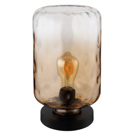 Stolná lampa, kov čierny matný, sklo jantárové/číre, kábel PVC čierny, kolískový vypínač na kábli, ø 9
