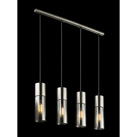 Závesné svietidlo, kov nikel matný, sklo dymové, čiernobiely textilný kábel, DxŠxV:800x90x1560, bez 11