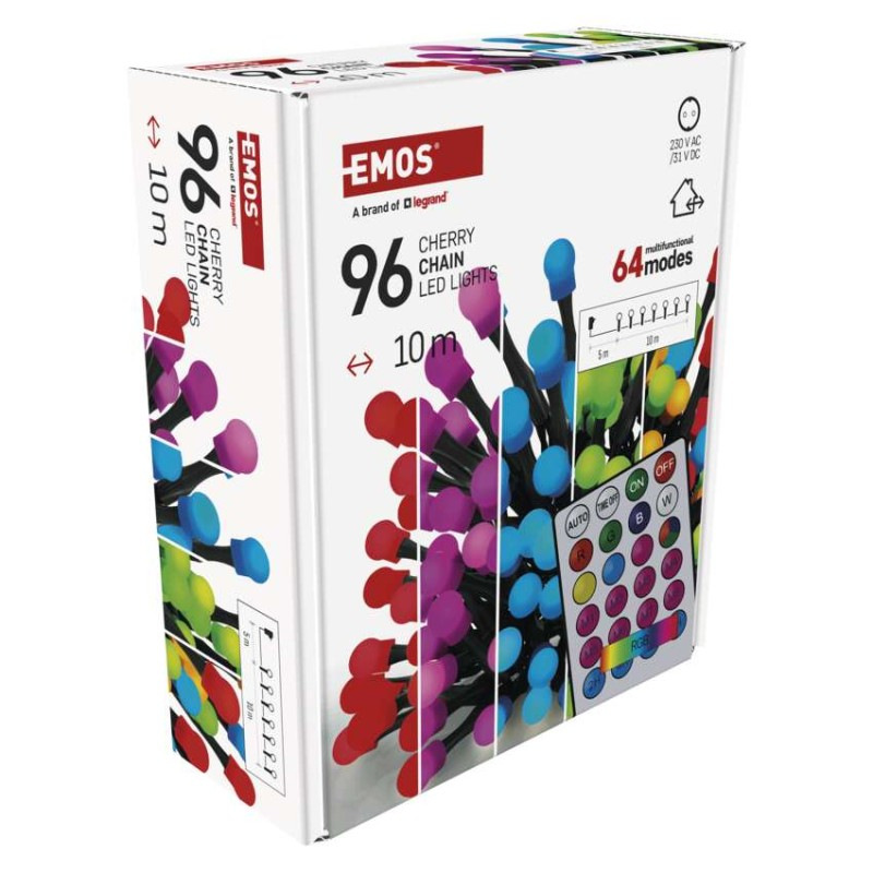 LED vianočná cherry reťaz – guličky, 10 m, RGB, ovládač, programy, časovač 8