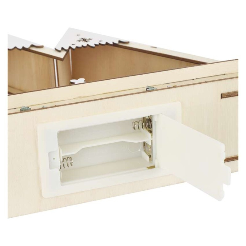 LED drevená vianočná krajina, 23,5 cm, 2x AA, vnútorný, teplá biela, časovač 7