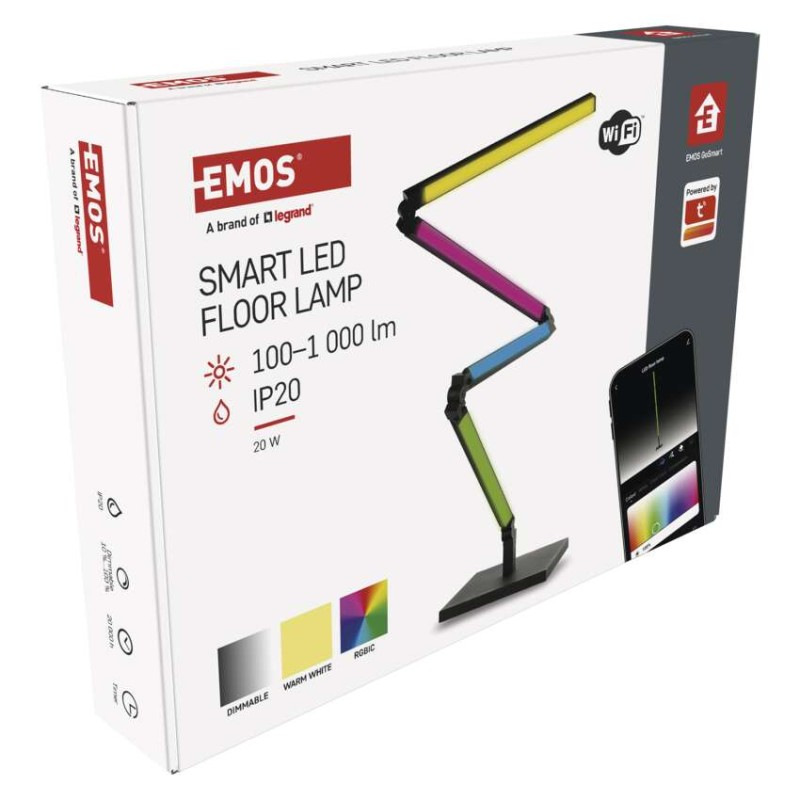 GoSmart LED stojaca lampa, čierna, 175 cm, teplá biela / RGBIC WiFi 12