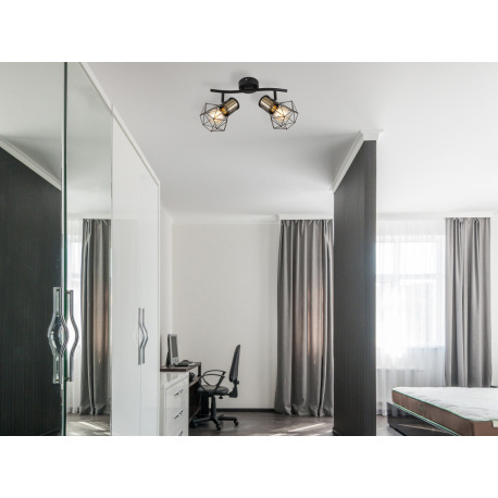 Nástenné svietidlo, kov čierny, kovová mriežka čierna, DxŠxV:340x130x190mm, bez žiaroviek 2x E27, ma 1