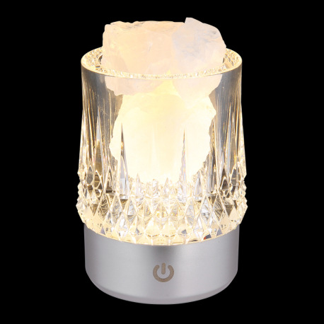Stolová lampa, matný strieborný plast, priehľadný plast s krištáľovým efektom, biele ozdobné kamene, 3