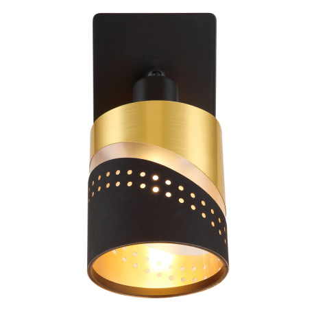 Nástenné svietidlo, kov čierny, textil čierny, plast zlatej farby, kolískový vypínač na výrobku, ŠxV 4