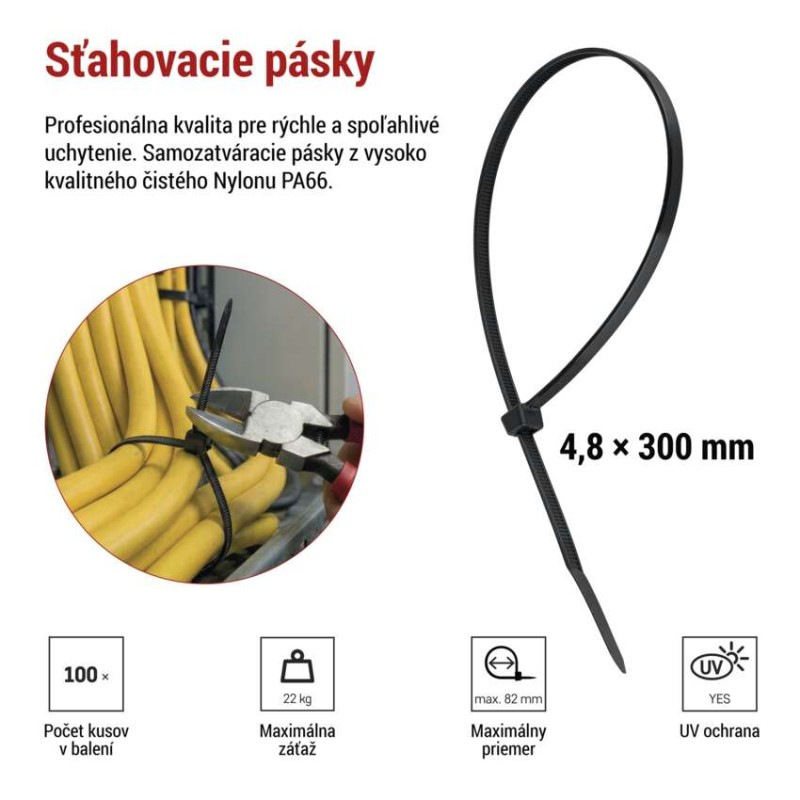 Sťahovacia páska 300×4,8, čierna, 100 ks 6