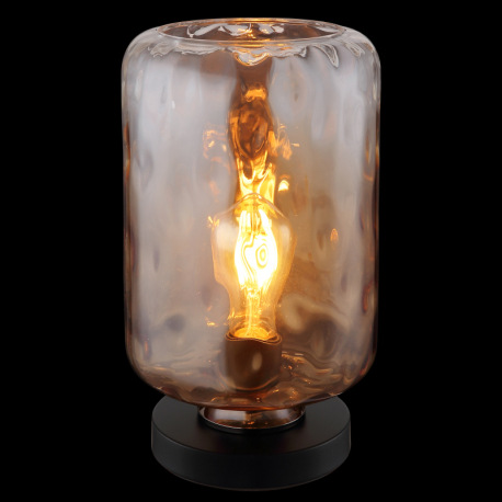 Stolná lampa, kov čierny matný, sklo jantárové/číre, kábel PVC čierny, kolískový vypínač na kábli, ø 8