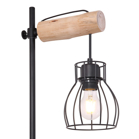 Stolová lampa, čierny kov, drevo, čierny kov, vypínač, DxŠxV: 330x180x550, bez žiarovky 1xE27, max. 4