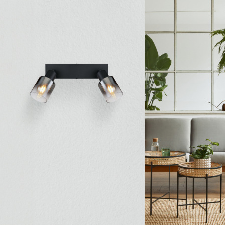 Nástenné svietidlo, kov čierny matný, dymové sklo s prechodom do priehľadného skla, DxŠxV: 260x70x14 1