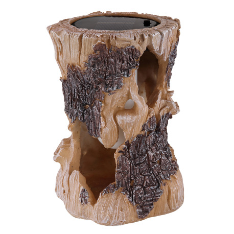 Solárne svietidlo, plast imitácia dreva, hnedý, plast biely, IP44, kmeň stromu, blikajúca LED, akumu 3