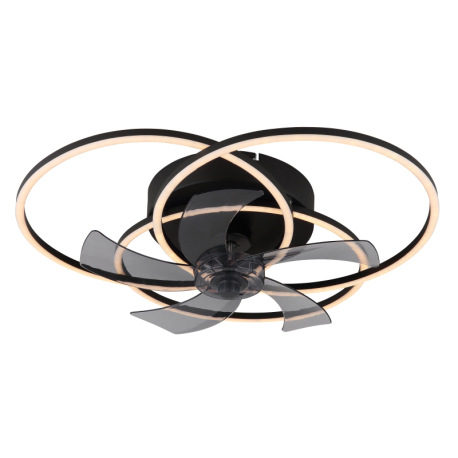 Stropný ventilátor, kov/hliník čierny matný, plast biely/dymový, stmievateľný, nástenný vypínač s vi 6