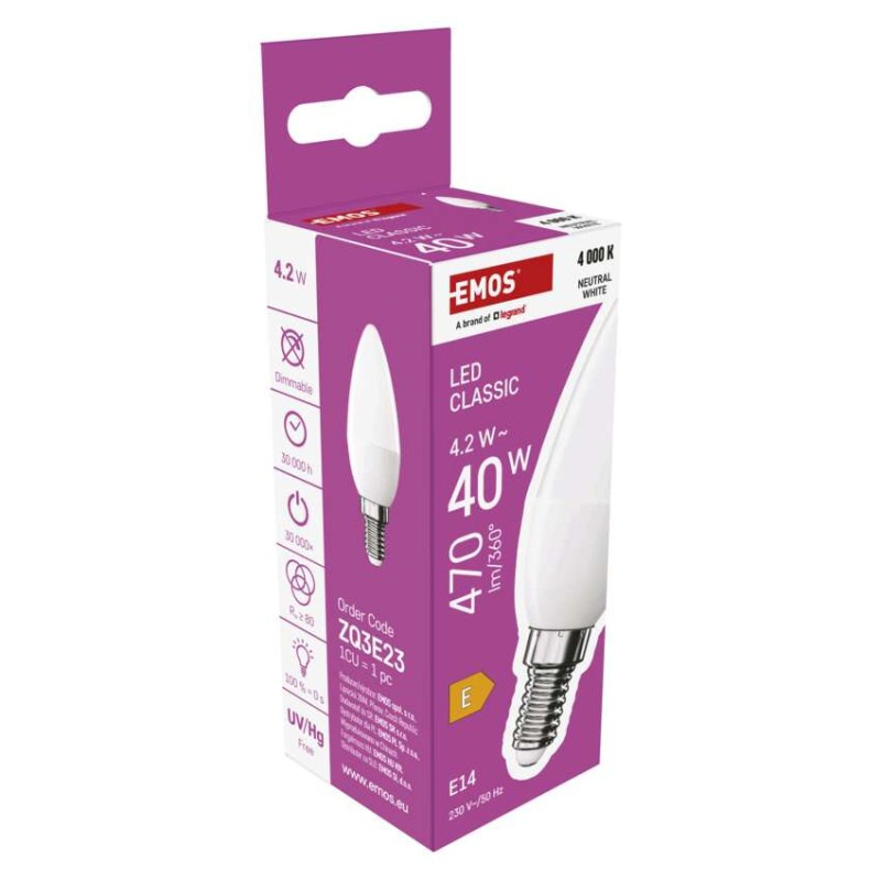 LED žiarovka Classic sviečka / E14 / 4,2 W (40 W) / 470 lm / Neutrálna biela 6