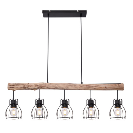 Závesné svietidlo, kov čierny, drevo, DxŠxV:1000x136x1400, bez žiaroviek 5xE27, max. 40W 230V 4