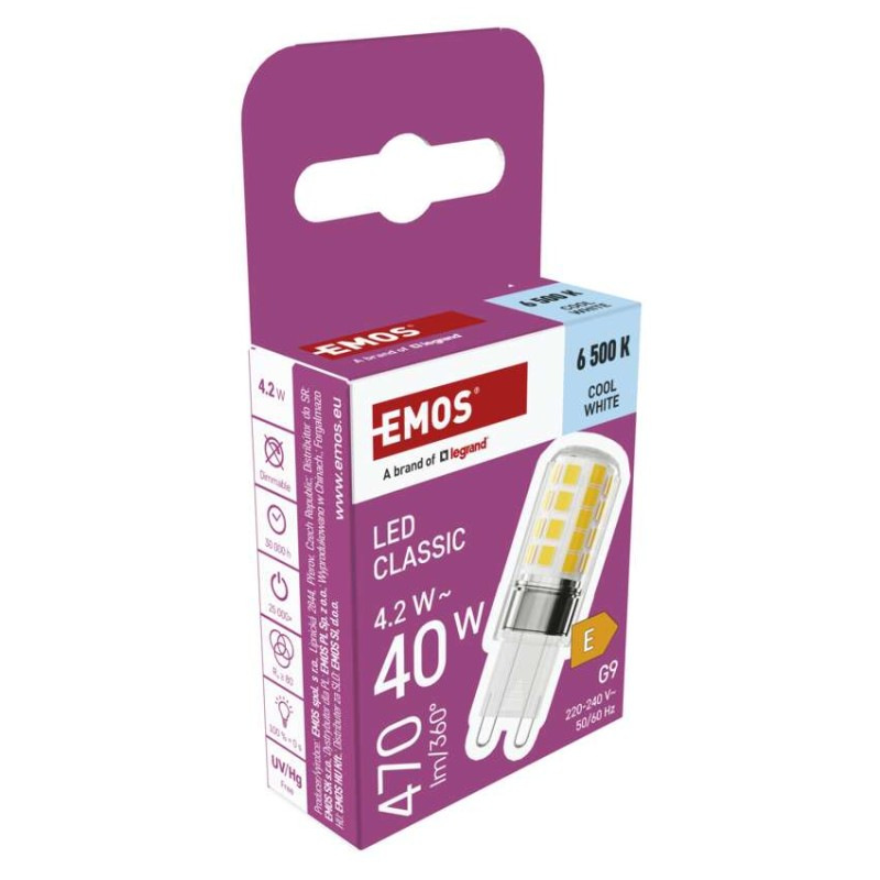 LED žiarovka Classic JC / G9 / 4,2 W (40 W) / 470 lm / Studená biela 8