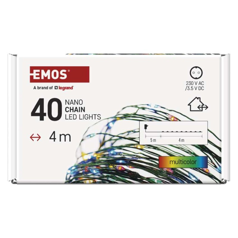 LED vianočná nano reťaz zelená, 4 m, vonkajšia aj vnútorná, multicolor, časovač 9